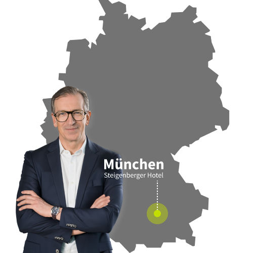 Deutschlandkarte mit München und Carlos Martins